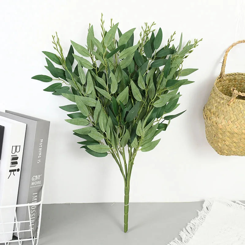 Silk Artificial Willow Bouquet | Fake Green Leaves for Home & Wedding