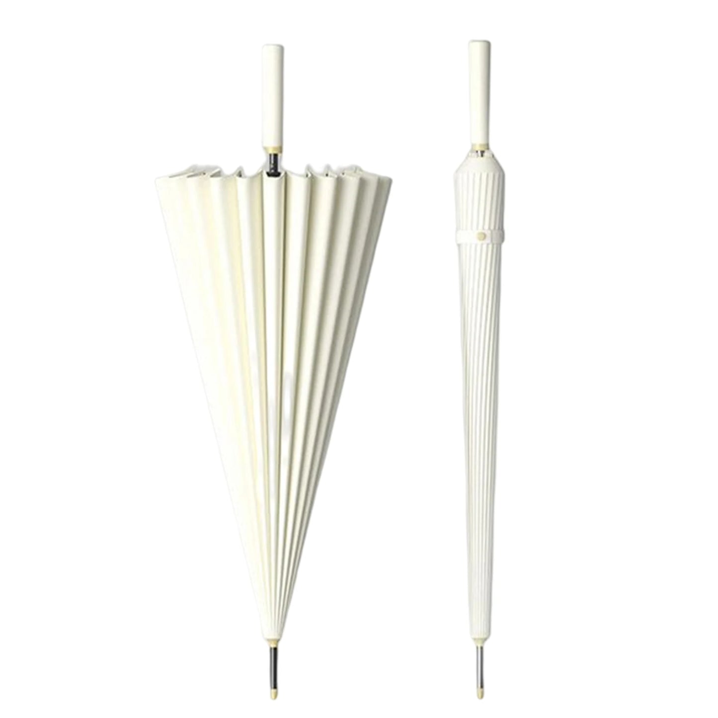 Automatic 24 Bone Umbrellas Fashion Solid-Color Reinforcement Windproof Parasols All-Weather Umbrellas For Rainy Day Peaceful Pleasures Health and Wellness Creamy