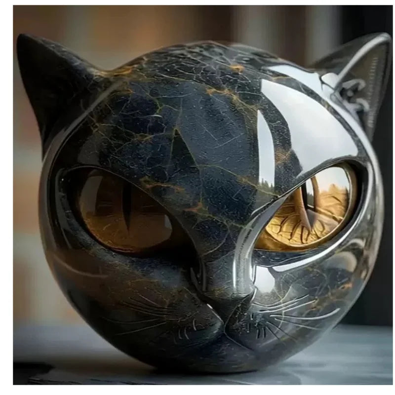 1Pcs Green Luxurious Black Cat Stone Resin Sculpture - Elegant Volcanic Rock Effect Statue with Intricate Marbled Eyes and Pointed Ears, Hand-Painted-Like Detail and Durability for Home/Office Decoration, No Electricity Requi Peaceful Pleasures Health and Wellness