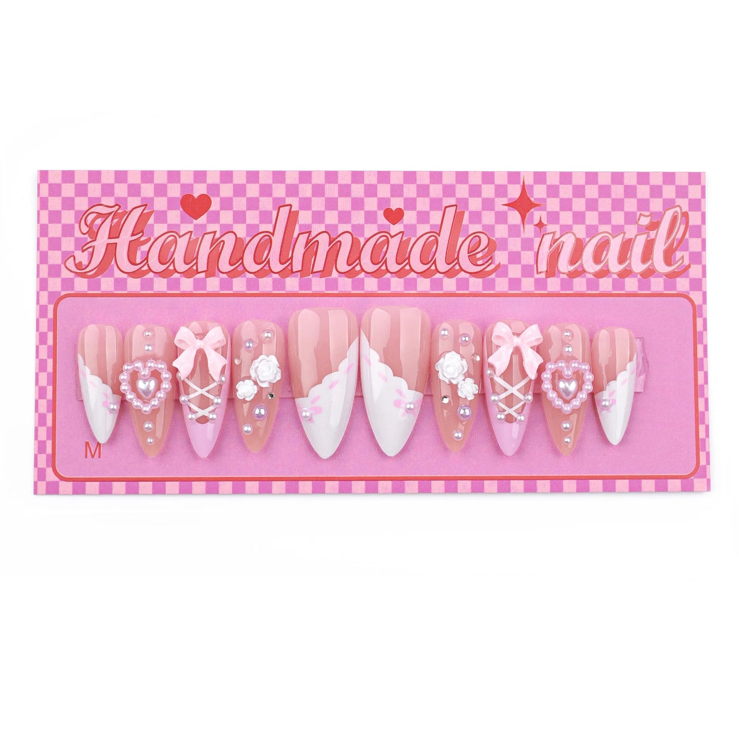 Handmade Press on Nails French 3D Black Bow False Nails Full Cover Wearable Spice Girls Sweet Cool Almond Shape Fake Nail Tips Peaceful Pleasures Health and Wellness XS