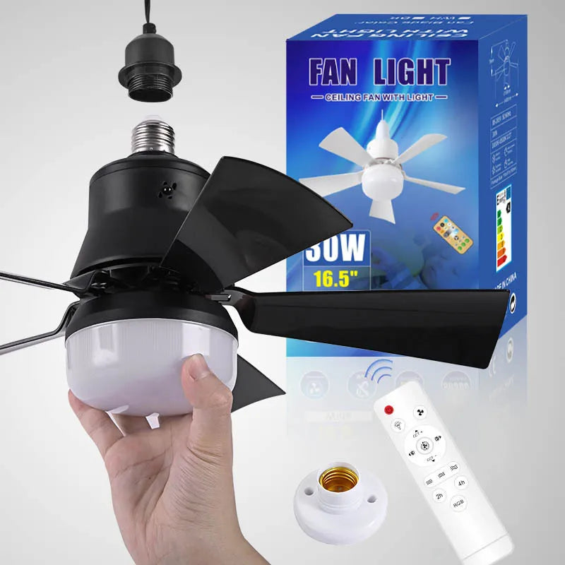 URGGU 30W LED Ceiling Fan E27 Remote Control Dimmable 3-Mode
