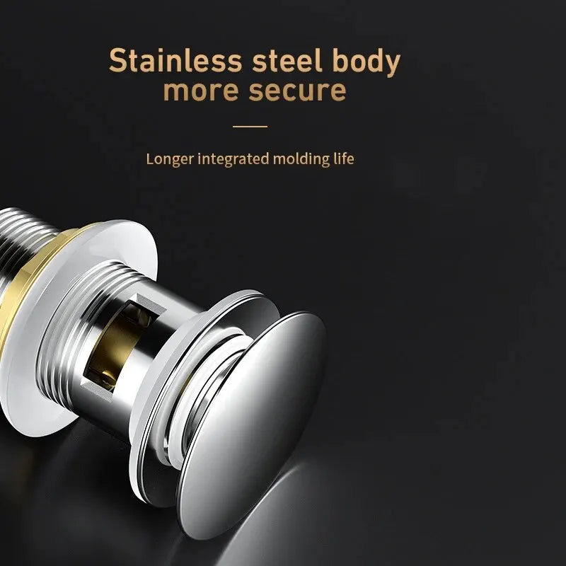 Copper Spring Push-Open Bathroom Sink Basin Drain – Chrome