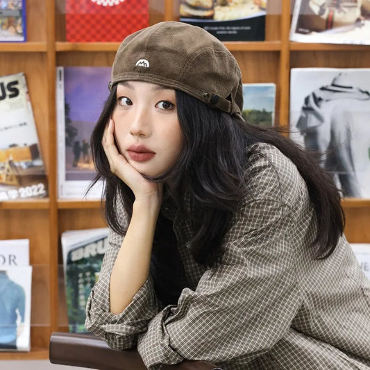 Embroidered Corduroy Beret Newsboy Cap | Unisex All-Season Hat Corduroy Beret Cap Peaceful Pleasures Health and Wellness