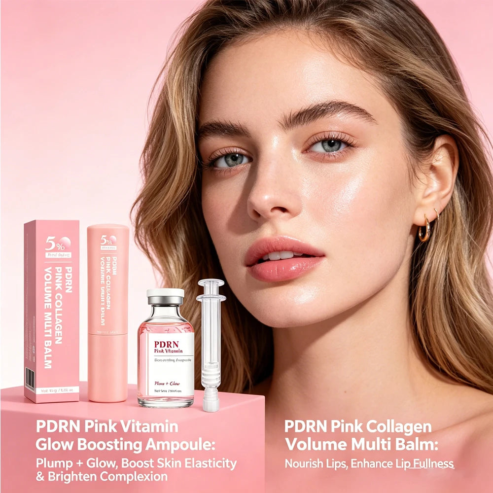 PDRN Brightening Set, Pink Collagen Volume Multi Balm+Pink Vitamin Glow Boosting Ampoule, Enhance Skin Elasticity, Firming Care Peaceful Pleasures Health and Wellness