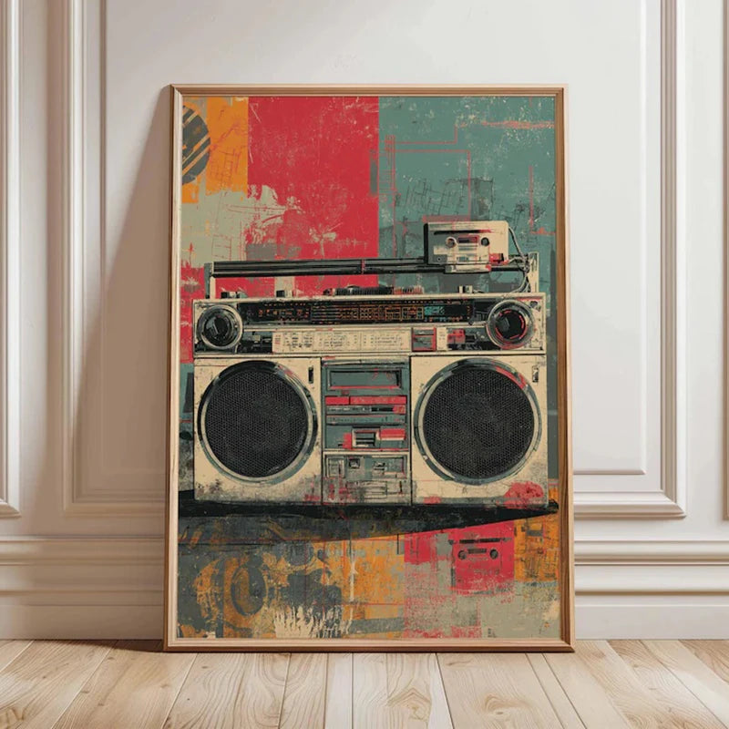 Retro Boombox Wall Art, Vintage Music Poster Print, Hip Hop 80s Artwork, Urban Street Art Decor, Old School Stereo Wall Print Peaceful Pleasures Health and Wellness ZLH8748 40x50cm