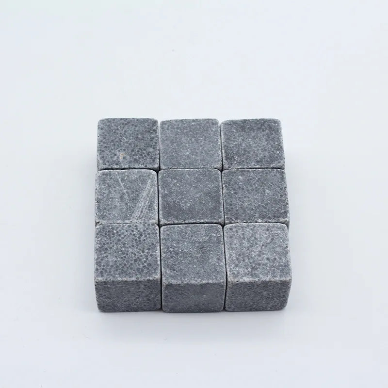 9PCS Natural Granite Whiskey Stones Sipping Ice Cube Whisky Stone Wine Rocks Cooler Wedding Gift Favor Christmas Bar Accessories Peaceful Pleasures Health and Wellness In Black Bag