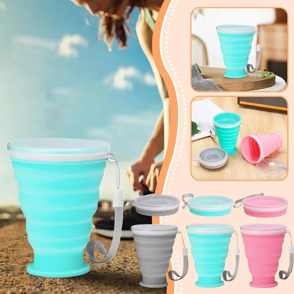 300ml Collapsible Silicone Camping Cup with Lid | Travel Mug