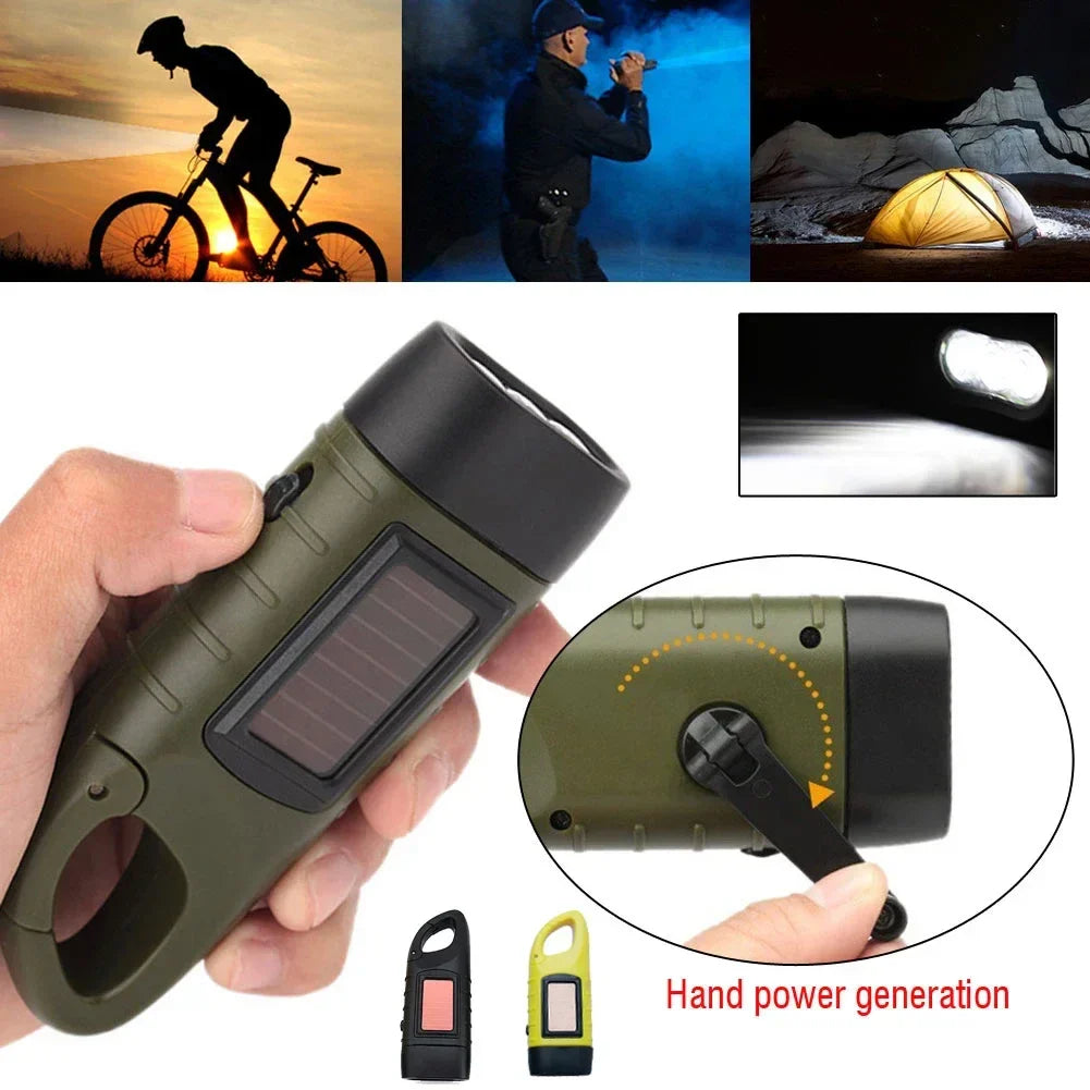 LED Hand Crank Solar Rechargeable Flashlight | Survival Torch