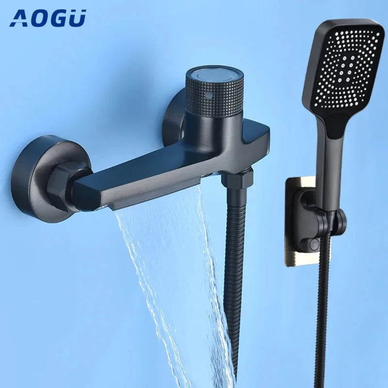 Gray Waterfall Bathtub Faucet & Hand Shower | Brass Wall Mount
