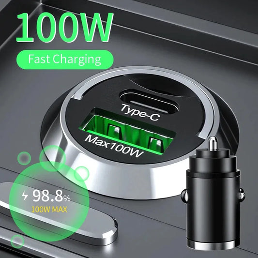 100W Dual Port Mini Car Charger QC3.0 & USB-C PD Fast Charge Car Phone Charger Peaceful Pleasures Health and Wellness