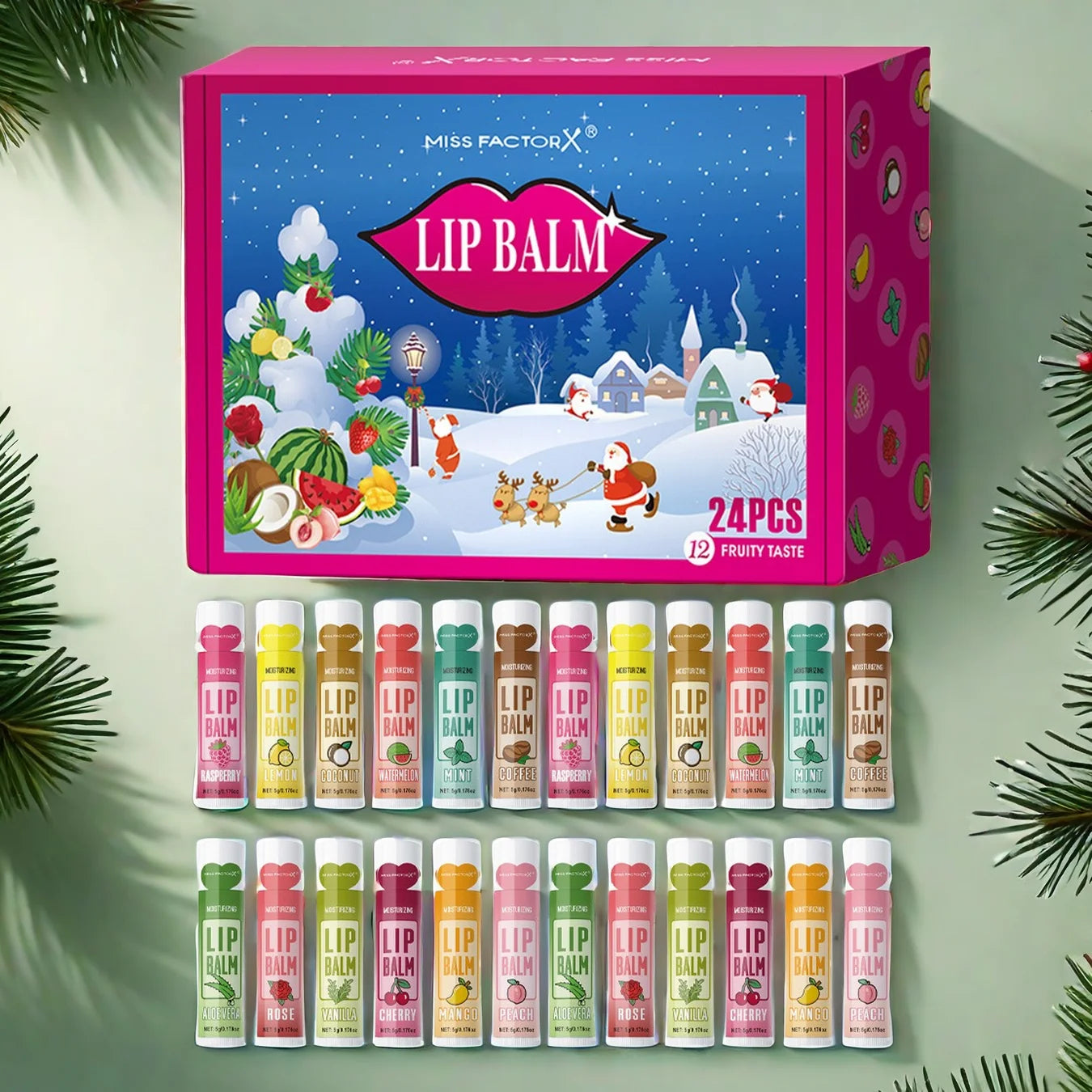 24PCS/ box 12 kinds of flower and fruit lip balm set Gift Natural fragrance moisturizing exfoliating and brightening lip color Peaceful Pleasures Health and Wellness 24PCS lip balm set