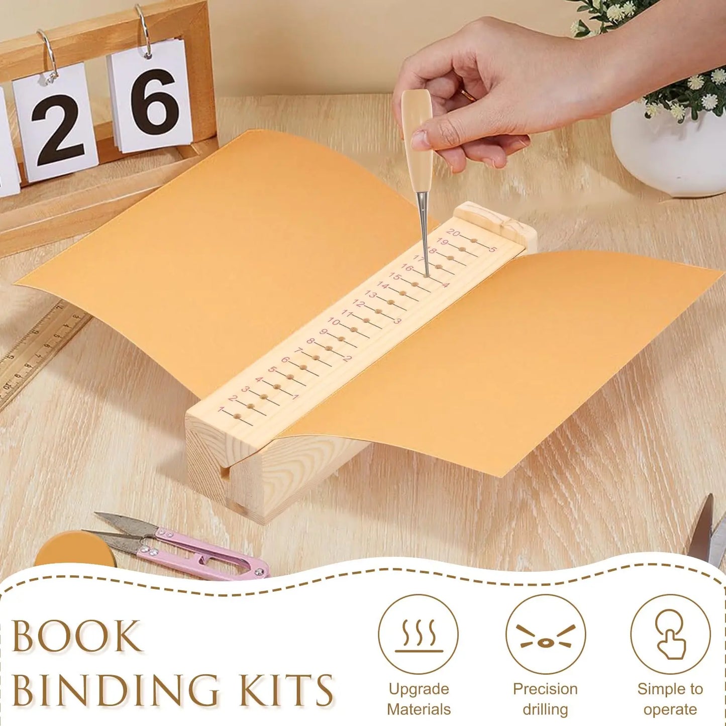 Wooden Portable Bookbinding Cradle with Awl - DIY Book Making, Leather Journal Repair, Notebook & Album Restoration Tool Peaceful Pleasures Health and Wellness