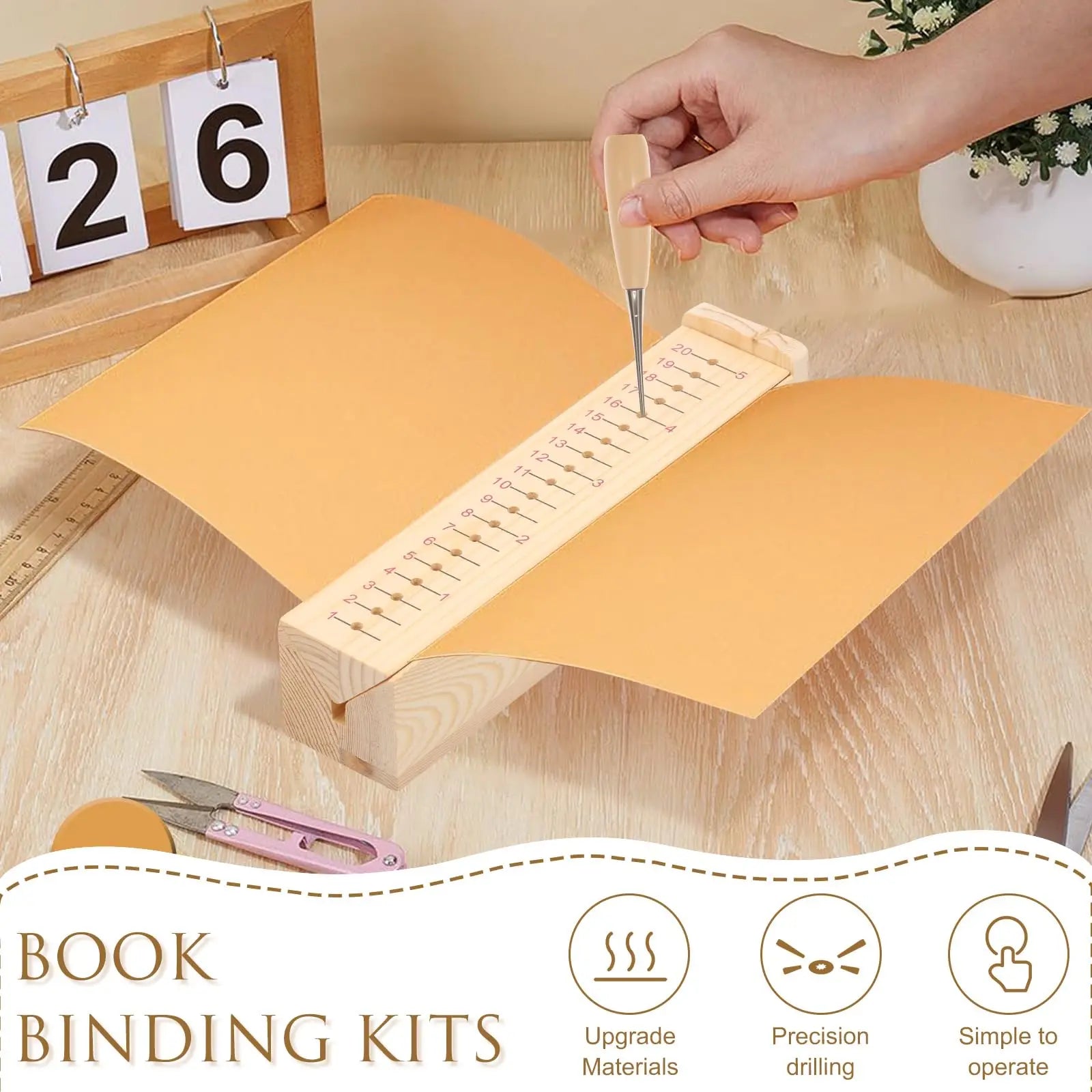Wooden Portable Bookbinding Cradle with Awl - DIY Book Making, Leather Journal Repair, Notebook & Album Restoration Tool Peaceful Pleasures Health and Wellness