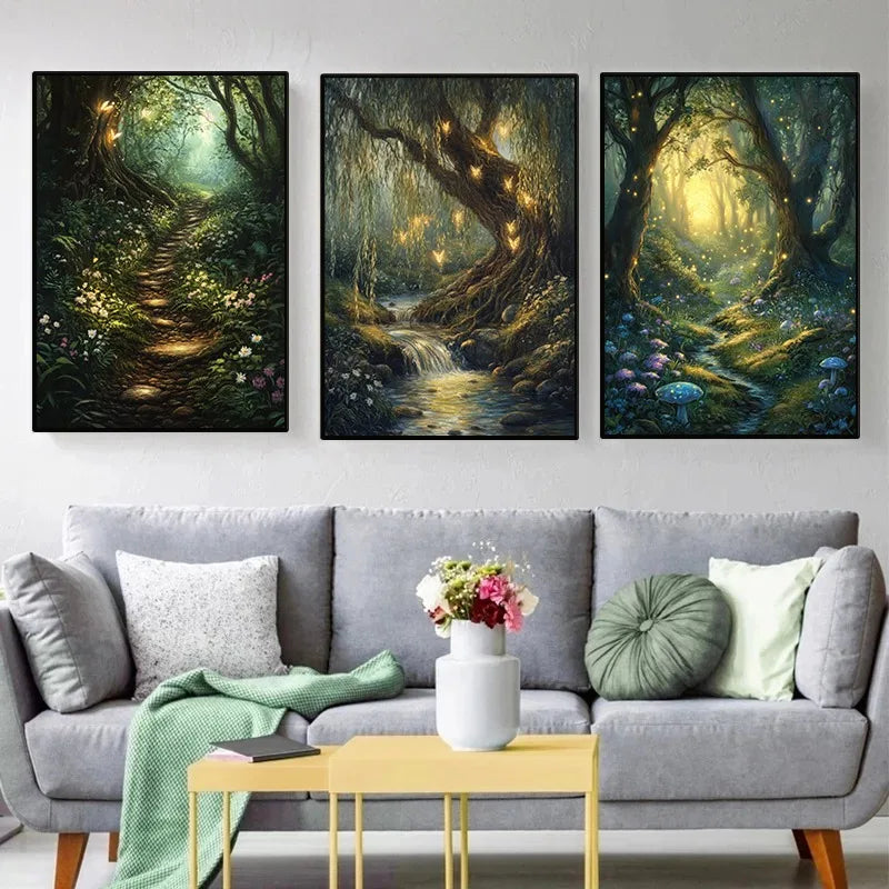 Fairy Enchanted Woodland Canvas Wall Art | Fantasy Forest Poster Canvas Wall Art Peaceful Pleasures Health and Wellness