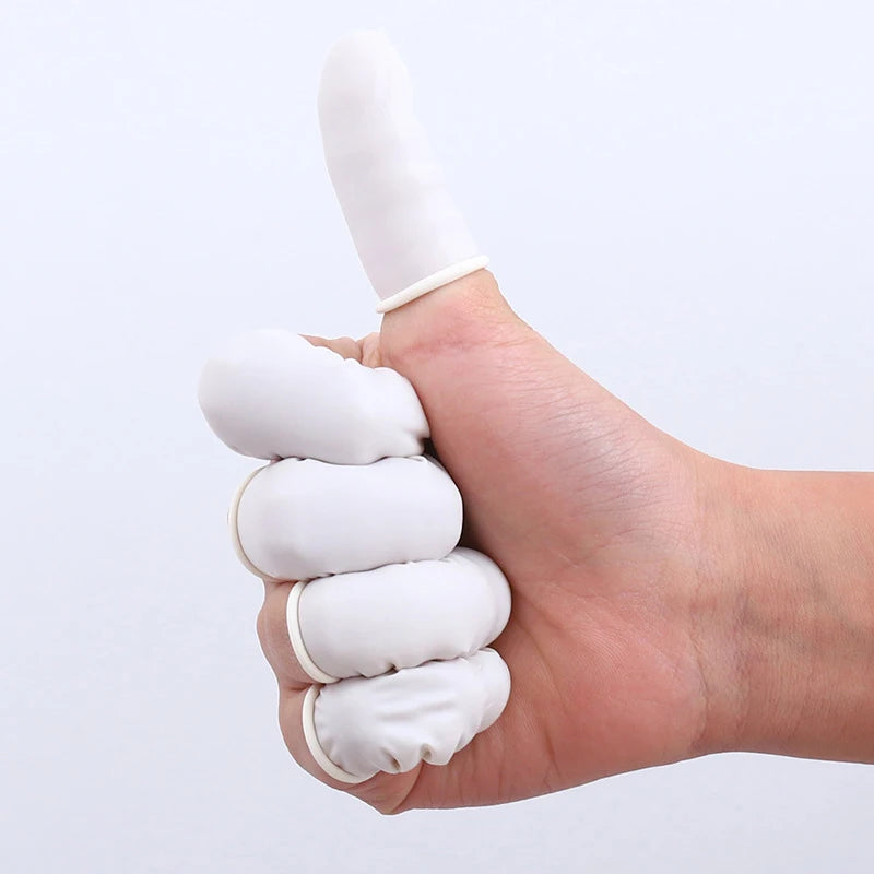 100/200PCS Disposable Rubber Gloves Fingertip Durable Tools Anti-slip Anti-static Latex Fingertip Protector Fingertip Sleeve Peaceful Pleasures Health and Wellness White-200pcs