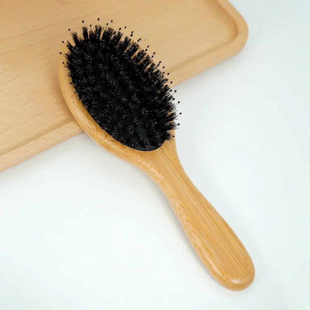 Natural Bamboo Boar Bristle Hair Brush & Air Cushion Comb