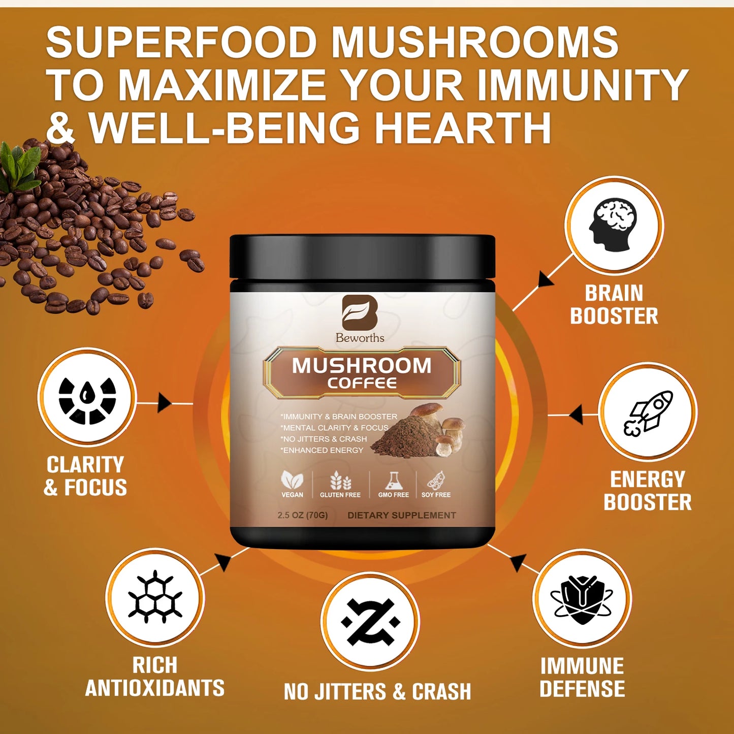 Mushroom Coffee Blend – 10-in-1 Superfood Powder Dietary Supplement Peaceful Pleasures Health and Wellness