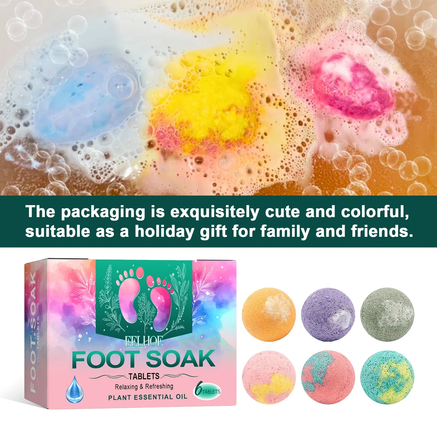 Eelhoe Bubble Foot Bath Bombs – Exfoliating Spa Set 6pc Foot Bath Bombs Peaceful Pleasures Health and Wellness
