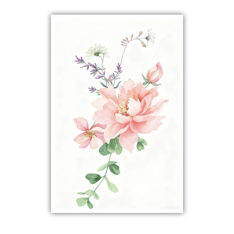 Custom Name Nursery Wall Art | Pink Wildflowers Canvas Print