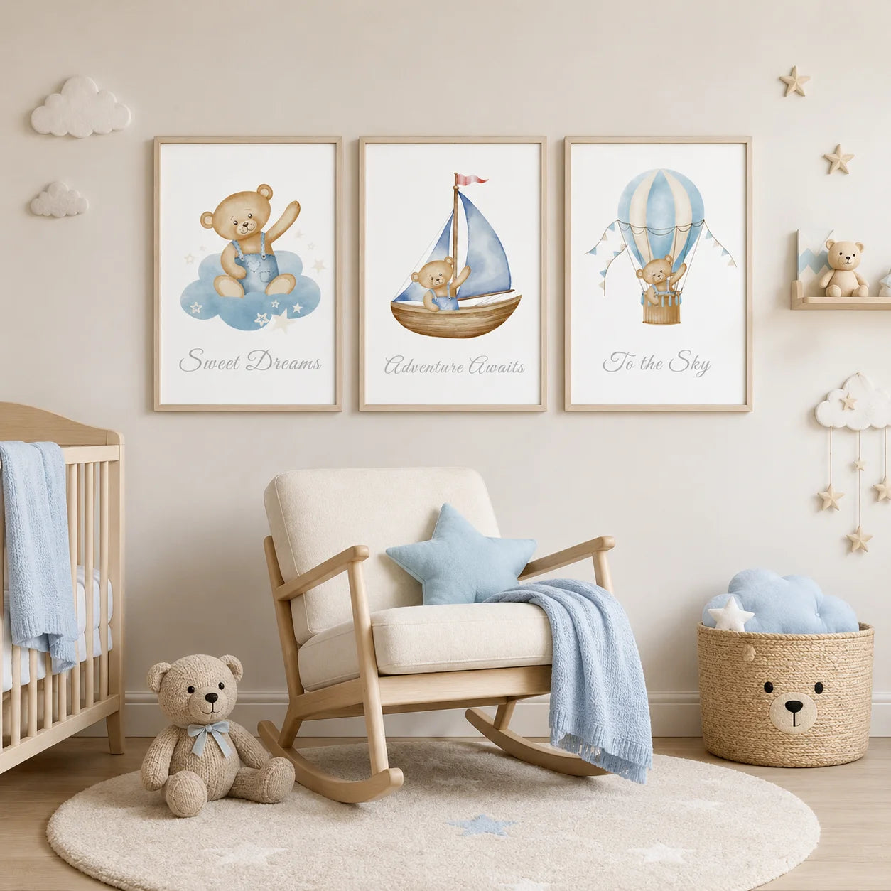Teddy Bear Nursery Canvas Wall Art | Nordic Kids Room Print Canvas Wall Art Peaceful Pleasures Health and Wellness