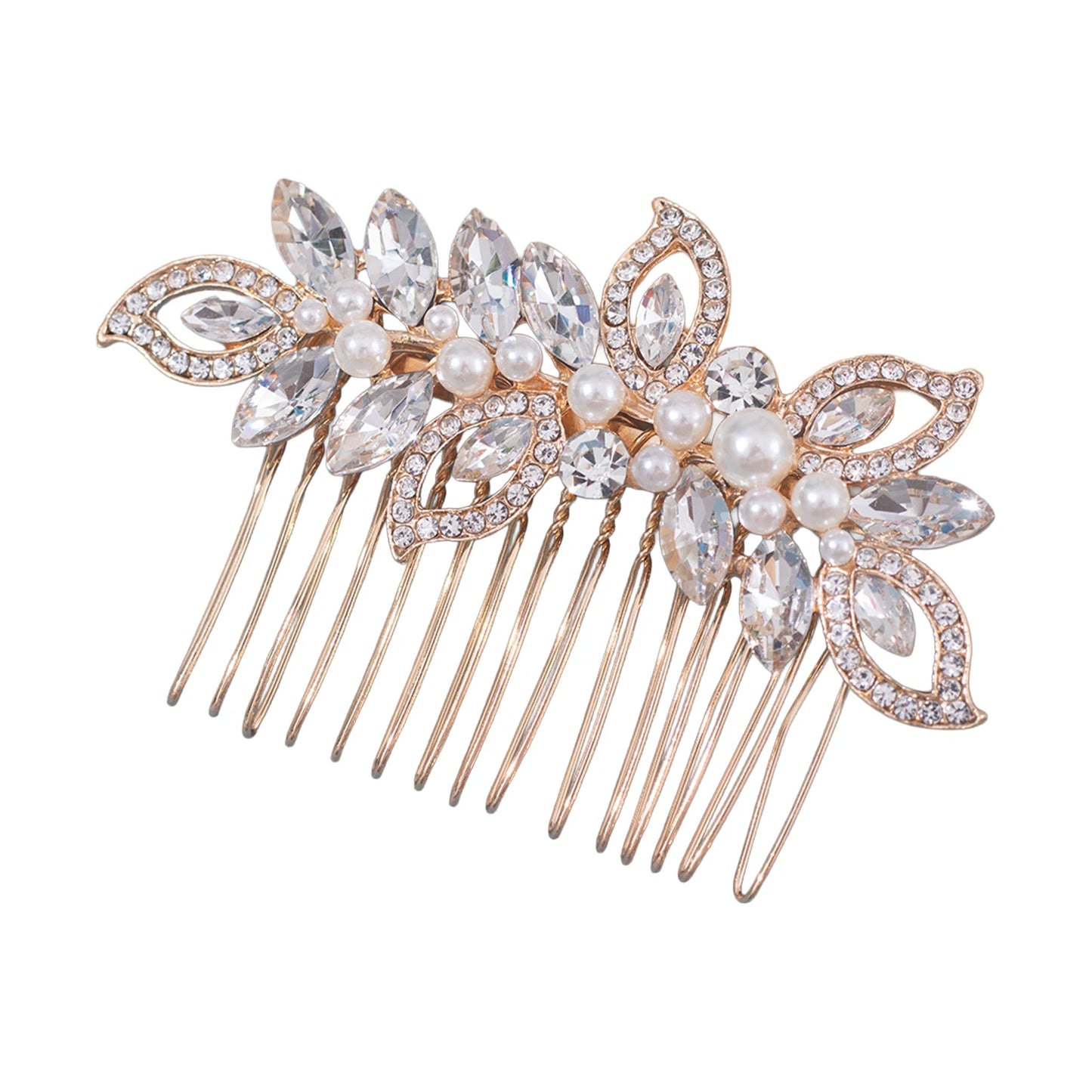 Bridal Rhinestone Pearl Hair Clip Alloy Comb Shaped Accessory With Crystal And Pearl Decoration For Wedding Dress Peaceful Pleasures Health and Wellness 6 Gold