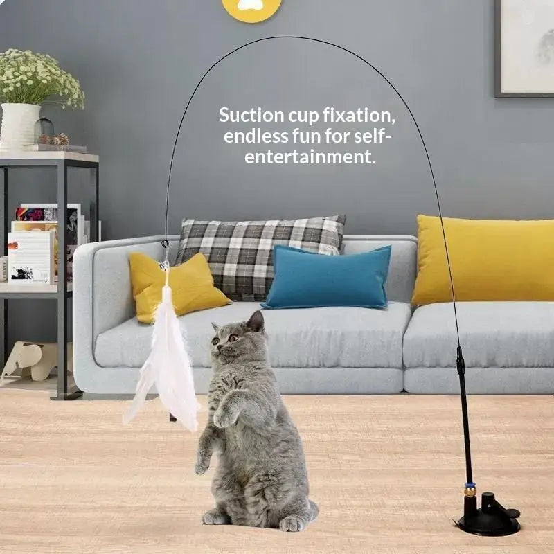 Hands-Free Suction Cup Cat Feather Wand Interactive Toy