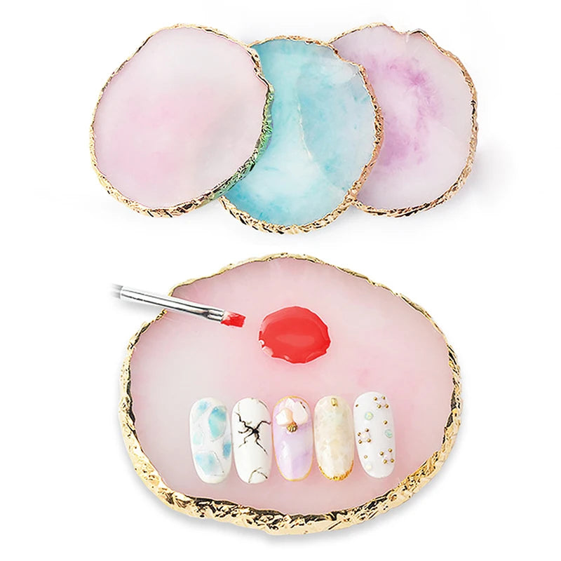 Resin Agate Stone Nail Art Palette False Nail Tips Mixing Color Drawing Pallet Gel Polish Display Shelf Manicure Tool Peaceful Pleasures Health and Wellness