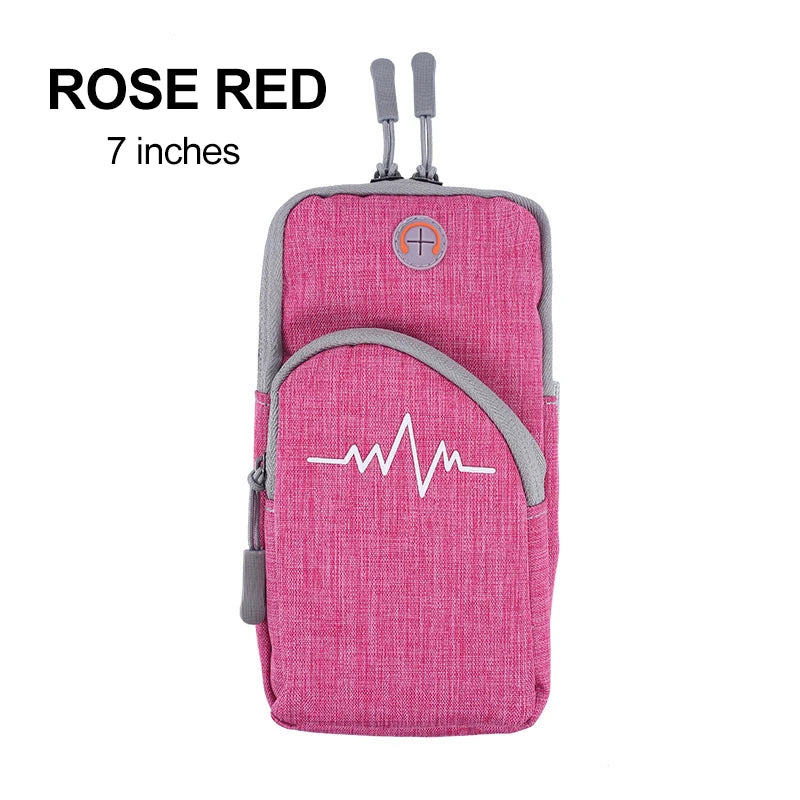 Sports Bag For Mobile Phone Armband For Jogging Cell Phone Accessories Woman mp3/mp4 Bags PU Hand Bag For Running Waterproof Peaceful Pleasures Health and Wellness Rose red(7 inch)