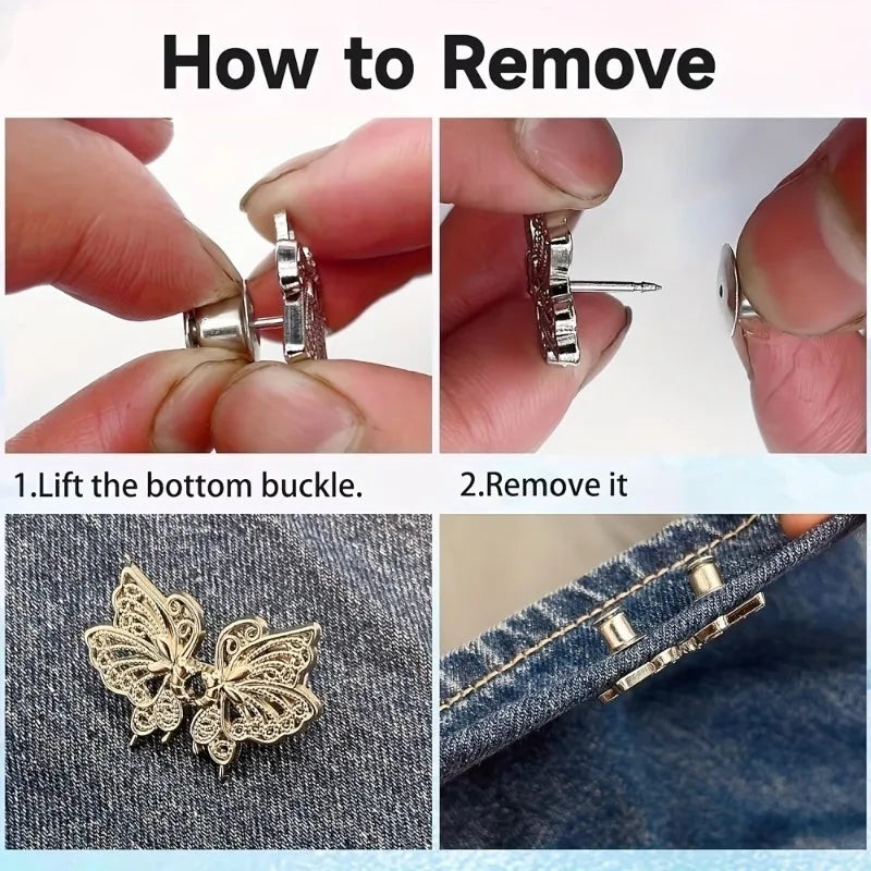 No-Sew Butterfly Waist Adjuster Clip – Metal Jean Button 1/2/4PCS