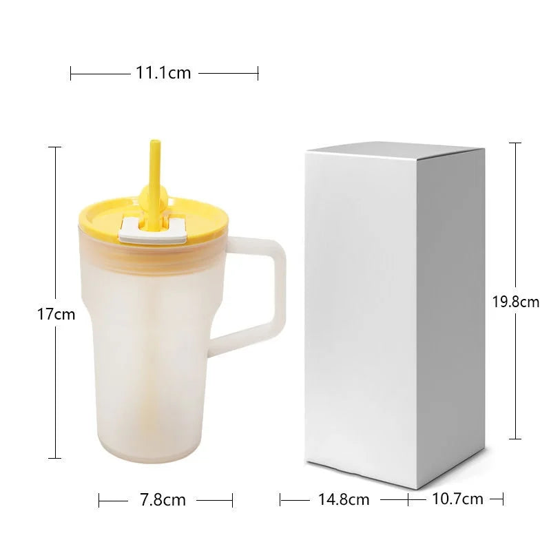 680ML Creative Double-drinking Straw Cup, Simple 22oz Single-layer Plastic Car Cup, Girls' Office Drinkware Daily Water Cup Peaceful Pleasures Health and Wellness