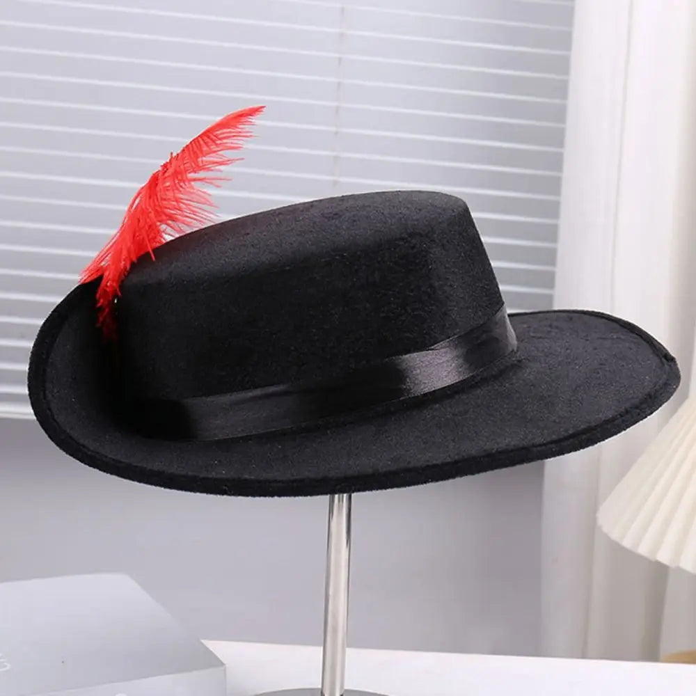 Black Snowman Costume Hat with Simulated Feathers Artistic Felt Hat Sun Protection Retro Top Hat Role Play Costume Cosplay Peaceful Pleasures Health and Wellness