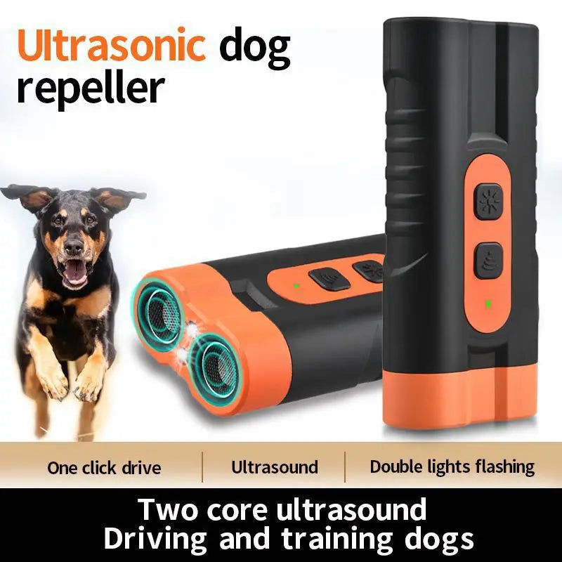 High-Power Dual Head Ultrasonic Dog Repeller USB Rechargeable Dog Training Device with LED Flashlight Anti Bark Solution Peaceful Pleasures Health and Wellness