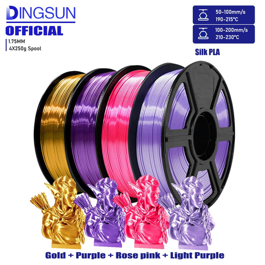 DINGSUN 3D Silk PLA Filament 1.75mm | 200g to 1kg Spool 3D Printer Filament Peaceful Pleasures Health and Wellness 4 Color set