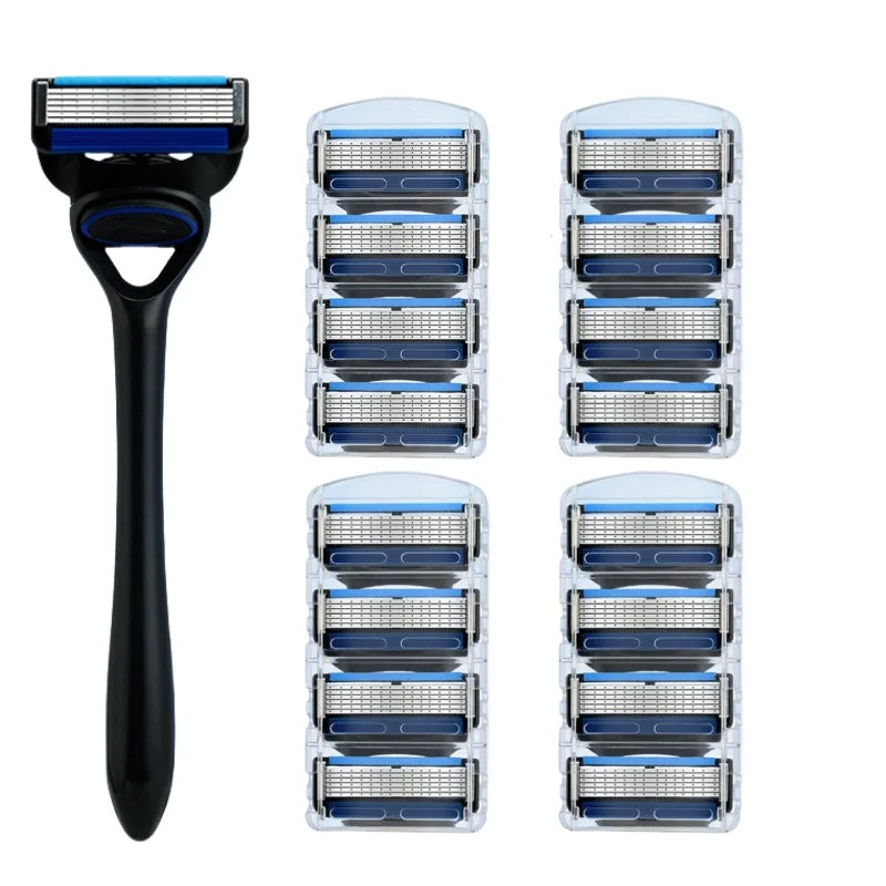 Men's 6-Blade Safety Razor | Replaceable Stainless Steel Head