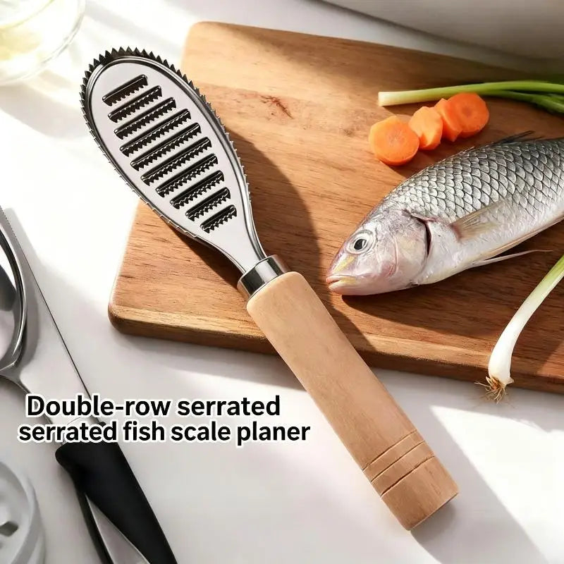 Manual Fish Scaler Stainless Steel Descaler & Wood Handle