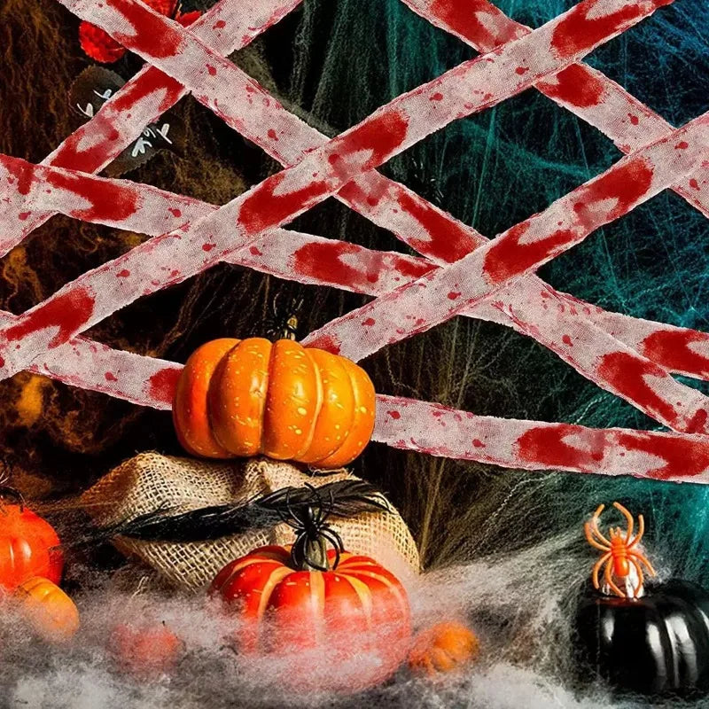 Bloody Gauze Strip Roll & Caution Tape Halloween Haunted House Prop