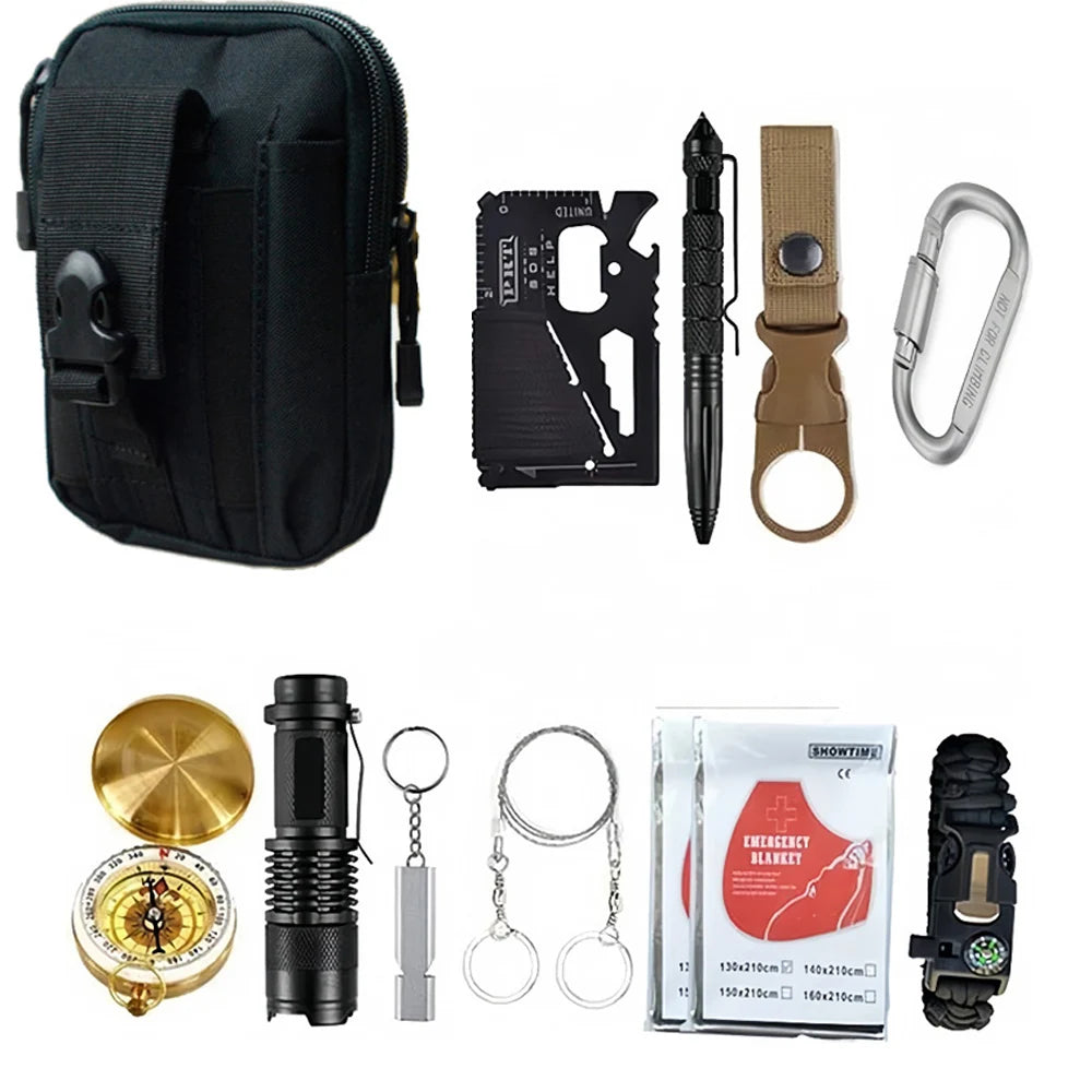 Outdoor Adventure Survival Kit SOS Emergency First Aid Kit Camping Equipments Medical Bag Self-defense EDC Pouch ifak Peaceful Pleasures Health and Wellness black