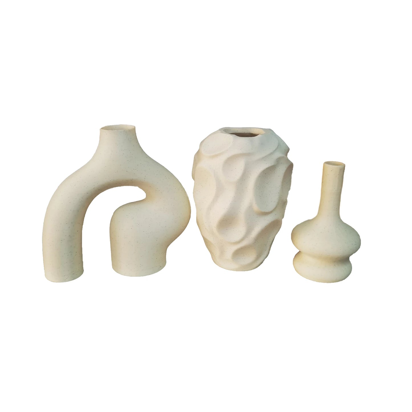 3pcs Bohemian Ceramic Vase Set Modern Minimalist Round & Donut Shape Geometric Pattern Perfect For Fashion Home Decoration Peaceful Pleasures Health and Wellness 3pcs