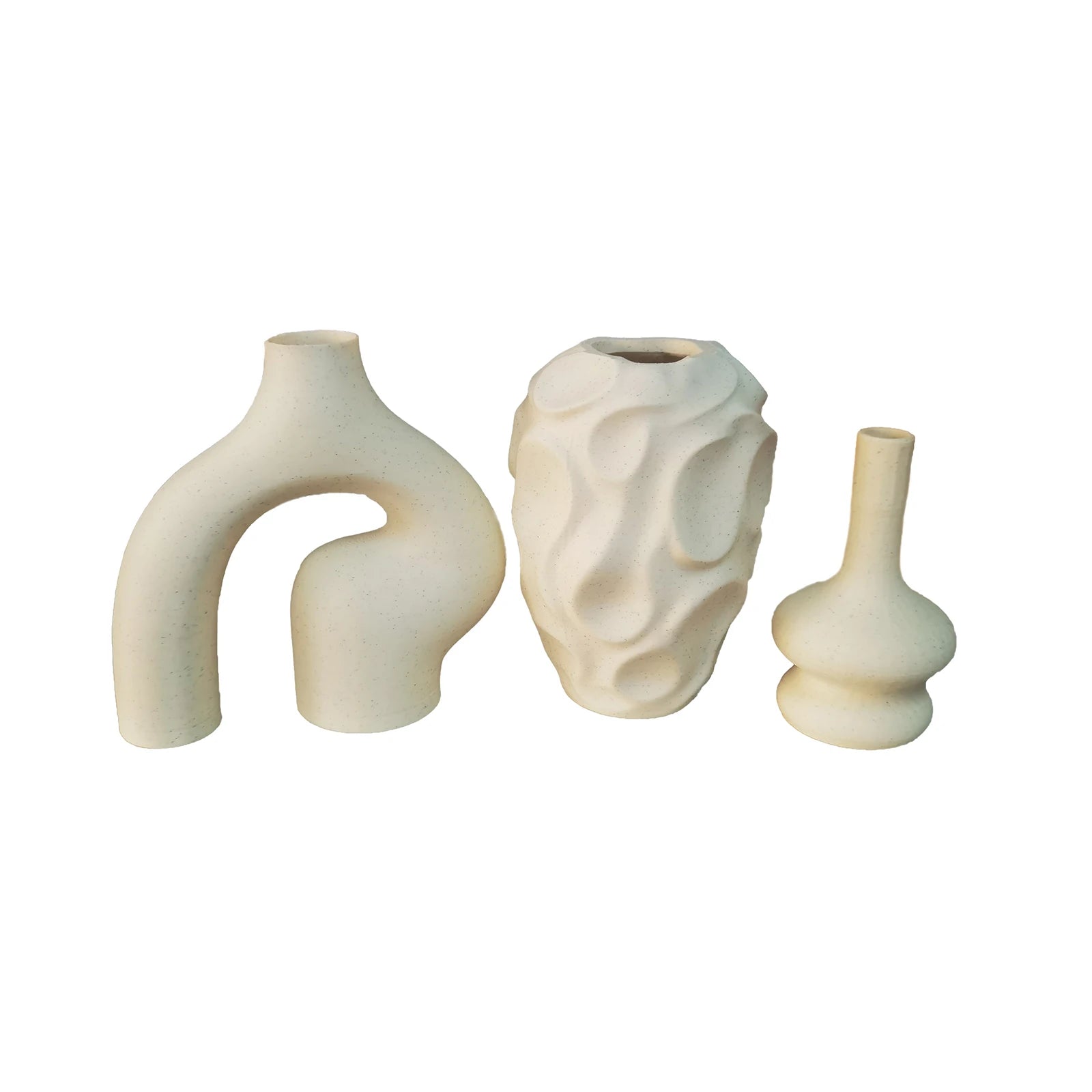 3pcs Bohemian Ceramic Vase Set Modern Minimalist Round & Donut Shape Geometric Pattern Perfect For Fashion Home Decoration Peaceful Pleasures Health and Wellness 3pcs