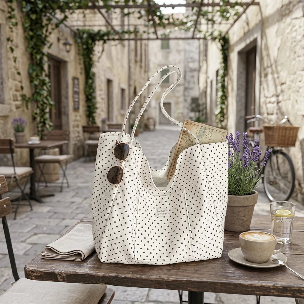 Women's Polka Dot Tote Bag Large Capacity Commuter Shoulder Handbag With Reinforced Bottom Peaceful Pleasures Health and Wellness
