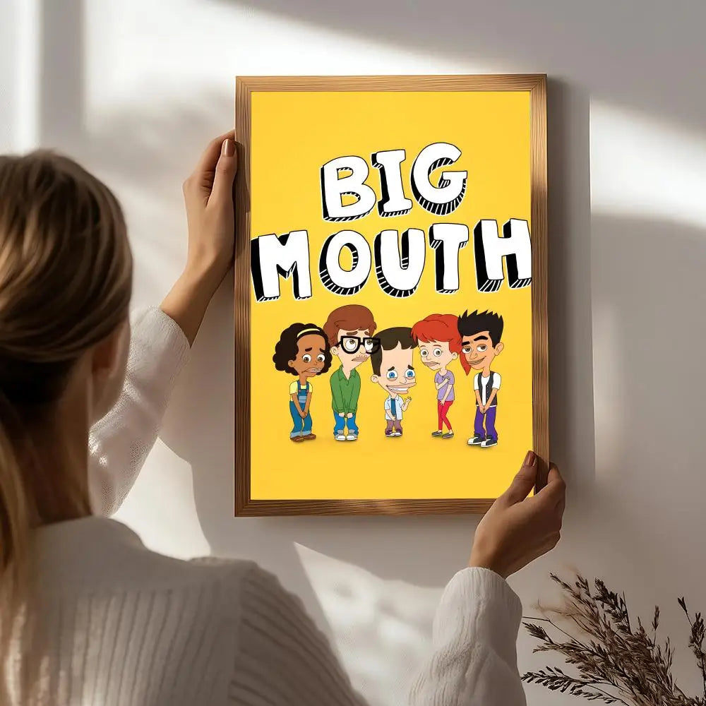 Cartoon Big Mouth HD Waterproof Self-Adhesive Wall Art Poster Wall Art Poster Peaceful Pleasures Health and Wellness White5 21X30cmNoframe