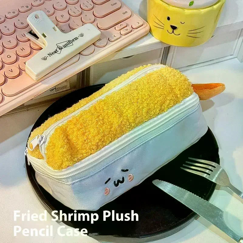 Kawaii Shrimp Plush Pencil Case – Large Capacity Zip Pouch