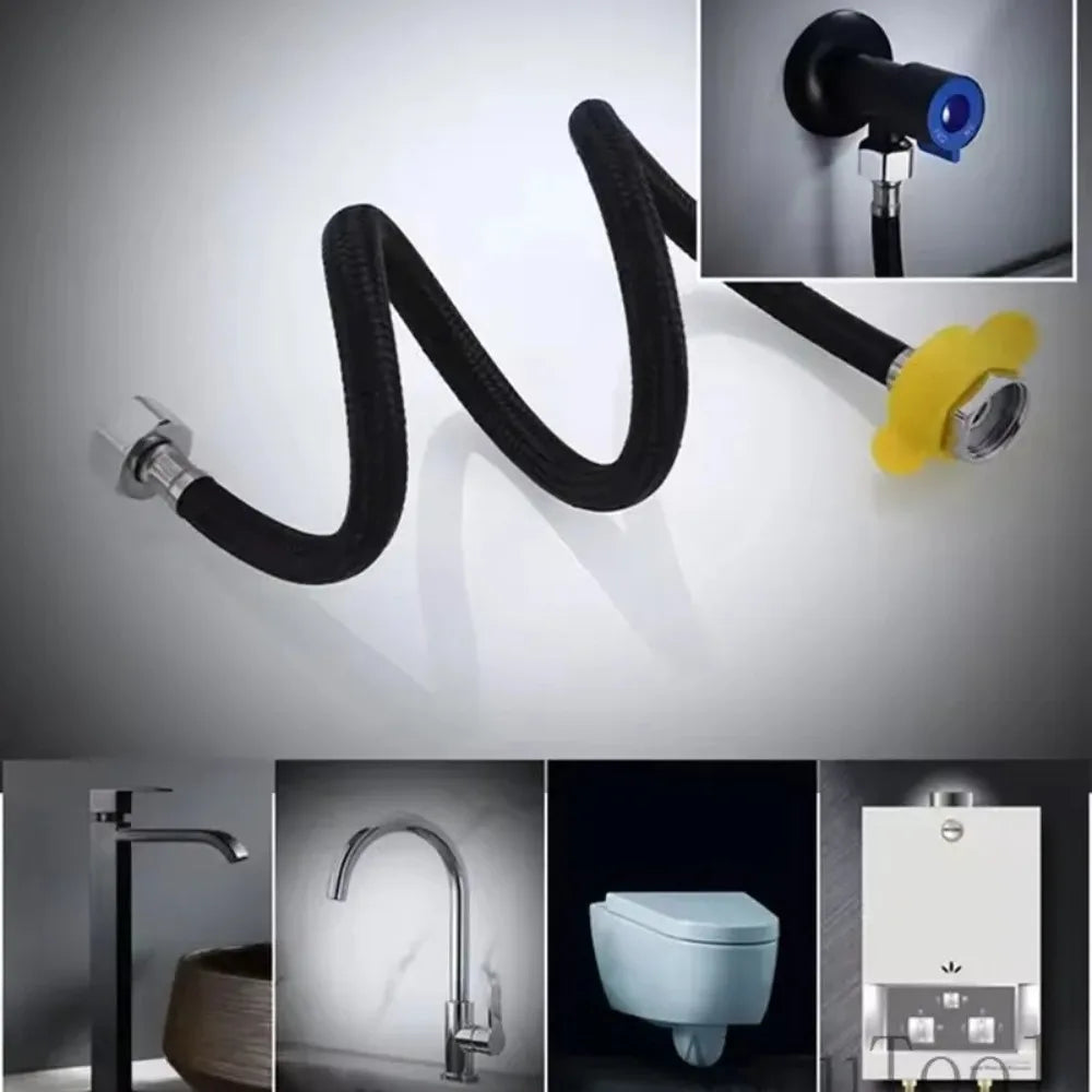 Black Pipe Water Supply Hose Faucet Water Heater Water Pipe Heater Pipe Toilet Connection Water Inlet Pipe 30-80cm Fittings Peaceful Pleasures Health and Wellness