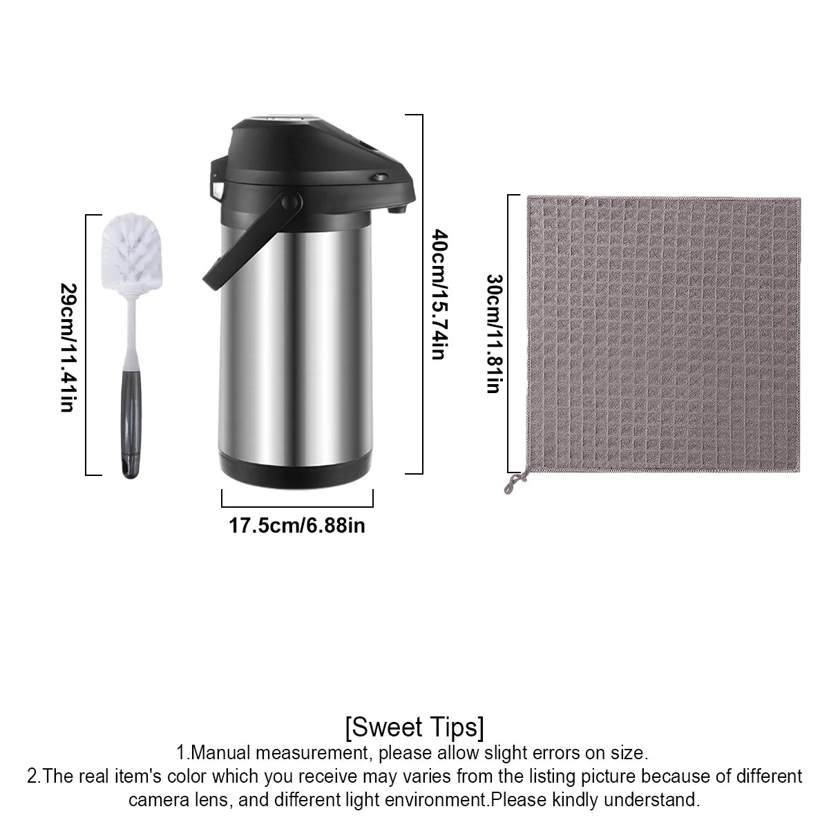 Hot & Cold Drink Dispenser Set - 1.9L/64oz, 4L/135oz Thermal Coffee Carafe with Pump & Clean Towel & Cleaning Brush Peaceful Pleasures Health and Wellness