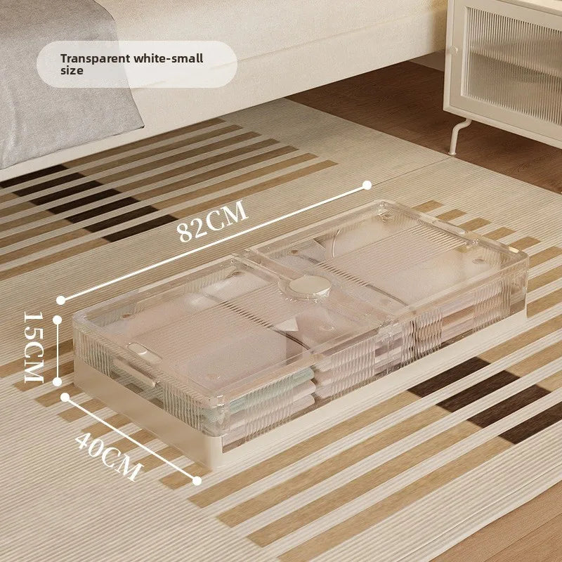 Under Bed Storage Box Foldable Plastic Transparent Extra Large with Wheels Dustproof Toy Clothes Blanket Organizer Peaceful Pleasures Health and Wellness S White