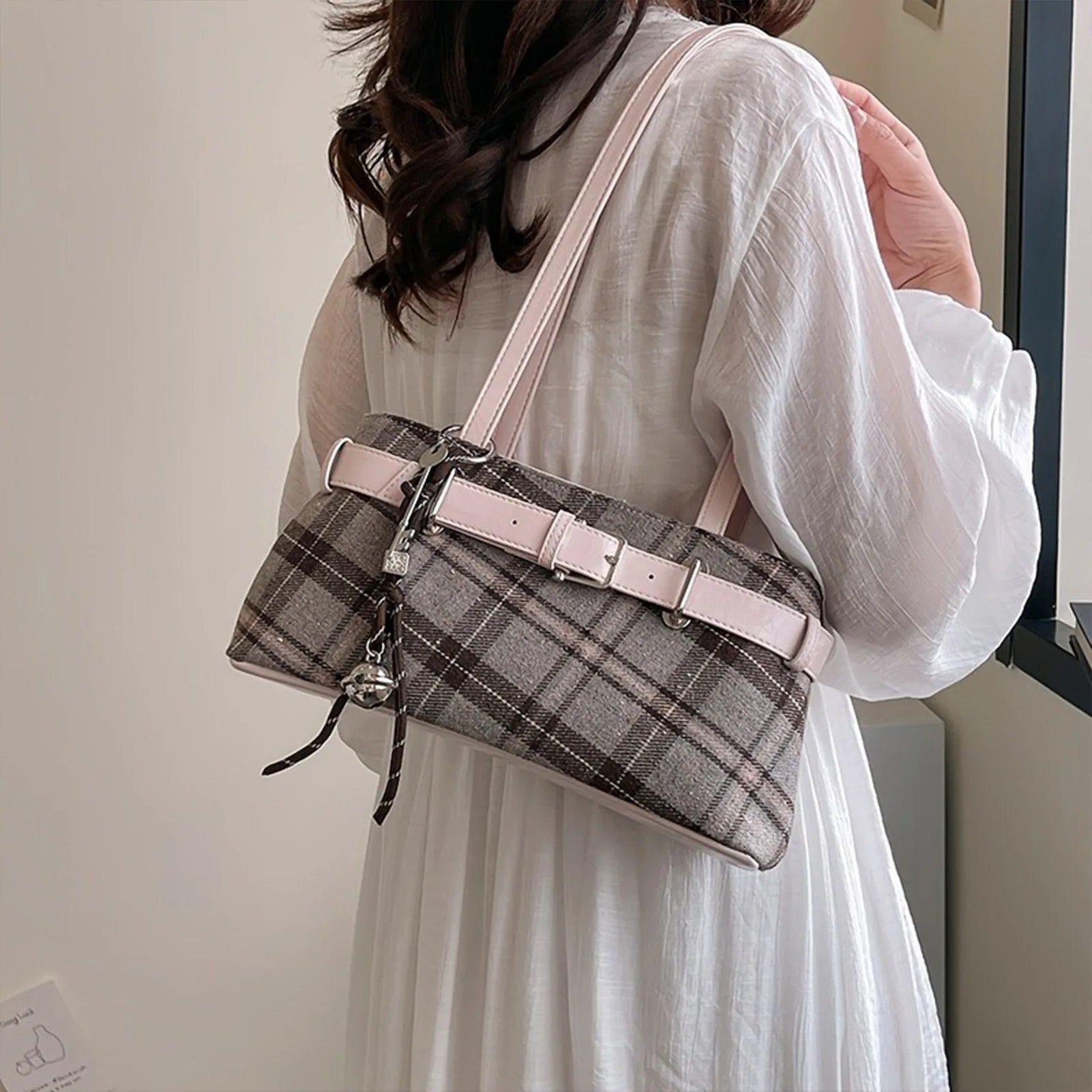 Women's Plaid Shoulder Bag with Vintage Chain Strap Adjustable Tote Crossbody Bag for Commuting Office Work Peaceful Pleasures Health and Wellness