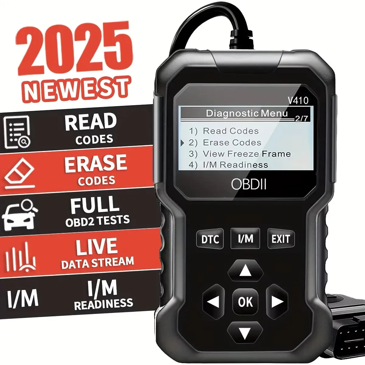 Obd2 Scanner Code Reader Car Diagnostic Tool Engine Fault Code Reader, Used to Clear Cel, with Real-Time Data/Freeze Frame/I/M Readiness, Suitable for All Obdii Protocol Cars Peaceful Pleasures Health and Wellness black