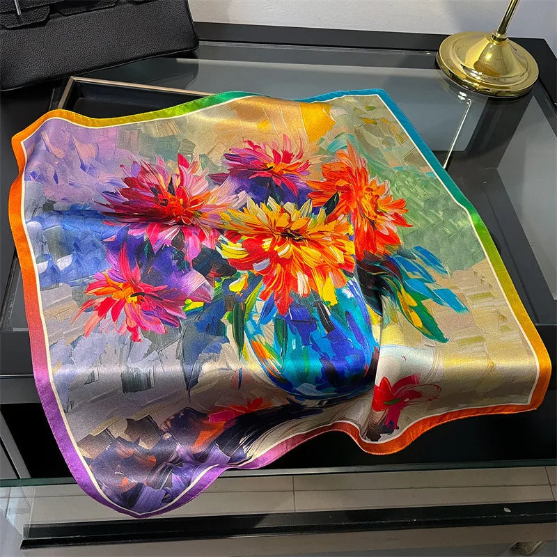 100% Mulberry Silk Lotus Floral Scarf – Women's Versatile Accessory