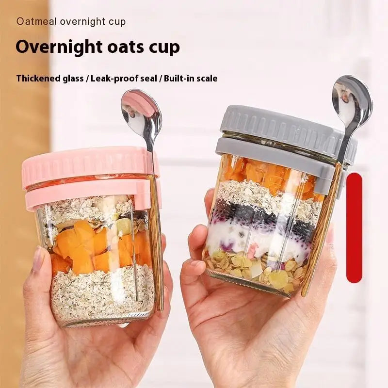 350ml Glass Overnight Oats Jar with Lid & Spoon | 1 or 2 Pack Glass Food Storage Jar Peaceful Pleasures Health and Wellness