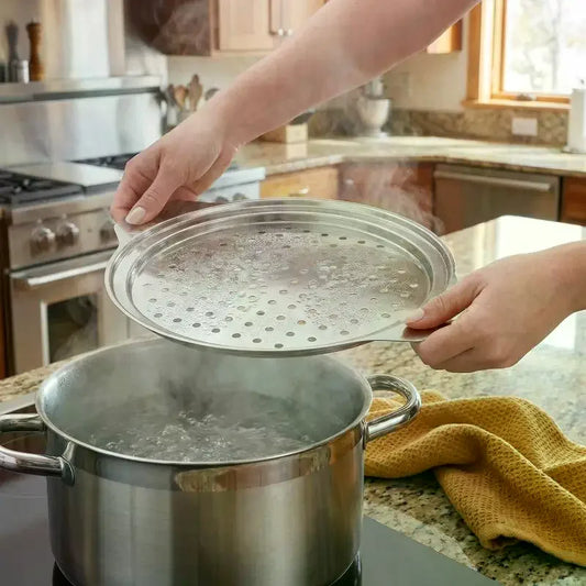 Stainless Steel Spaetzle Maker Lid & Spaghetti Strainer Pasta Noodle Maker Peaceful Pleasures Health and Wellness